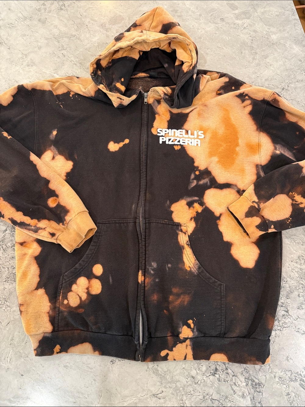 Tultex Black & Orange Bleach-Dye Zip Hoodie with Spinelli's Pizzeria Logo